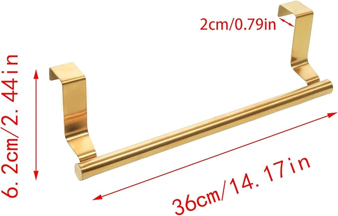2 Pack Gold Towel Holder, 14 Inch Stainless Steel Towel Holders, Kitchen Towel Rack, Over Cabinet Door Towel Bar, Suitable for Universal Installation in Kitchens and Bathrooms(Large)