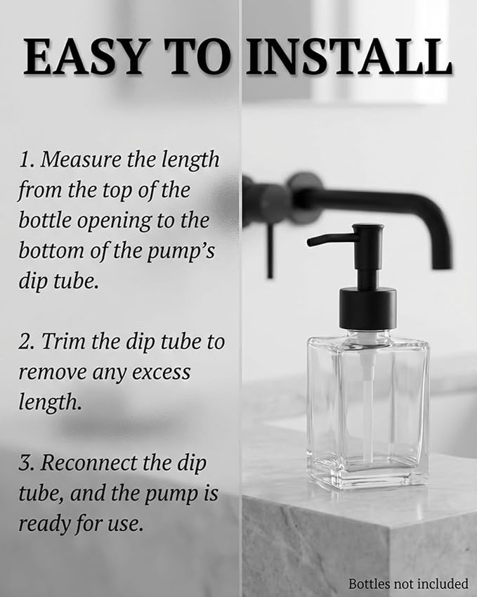 2-Pack Soap Dispenser Pumps Replacement, Universal Lotion & Soap Pump Heads for Standard 28/400 Bottle Neck, Black Finish (Fits 26mm-28mm/ 1.02-1.10 inch)