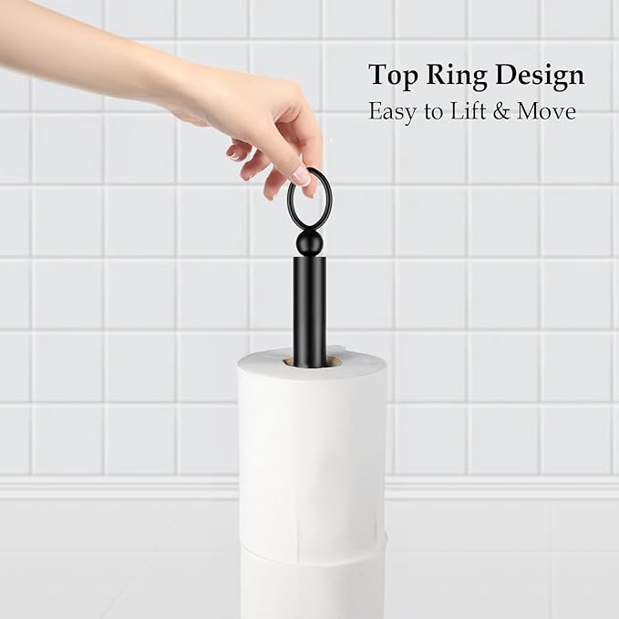 ROLABAM Toilet Paper Holder Stand with Reserve Function, Free Standing Toilet Paper Holder for Bathroom, Space Toilet 4 Rolls Toilet Paper Storage 22.5" Height (2 Pack, Matte Black)