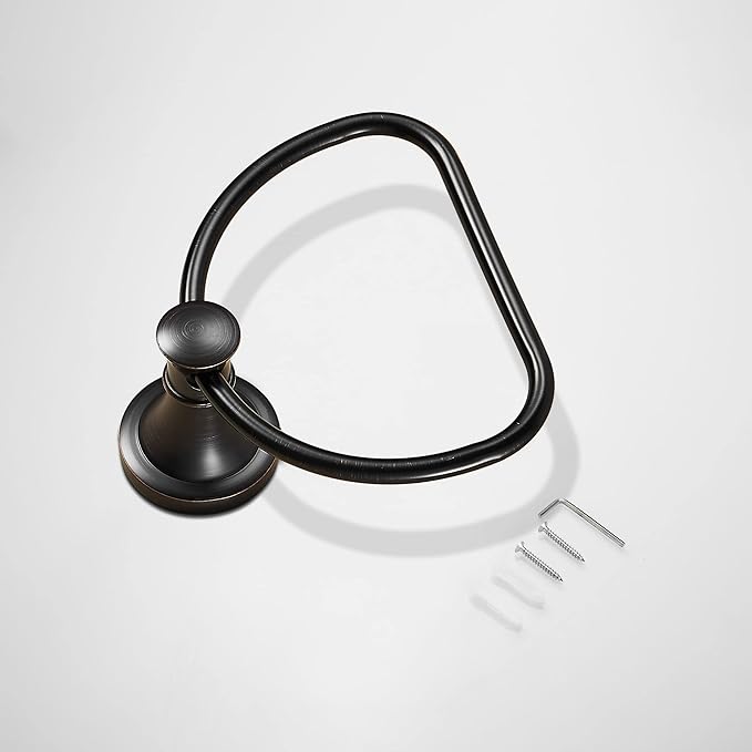 WOLIBEER Bronze Towel Ring,Bathroom Hand Towel Holder,Oil Rubbed Towel Hanger Wall Mount Farmhouse Towel Rack Rustic Bath Accessories Half Round