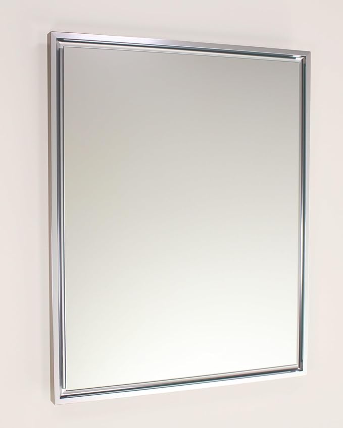Fox Hollow Furnishings 16x20 Parker Metro Metal Framed Rectangle Recessed Bathroom Medicine Cabinet, Floating Mirror, 14x18 in-Wall Opening, Steel, Adjustable Glass Shelves, Magnet Close, Chrome
