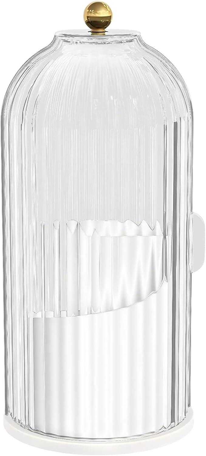 Makeup Brush Holder with Lid 360 rotating,Toothbrush Holder With lid for vanity,3 Slots Storage with 360 Rotating &180° Sliding Open for Bathroom Counter Organizer,Clear Dustproof & Waterproof 1pcs