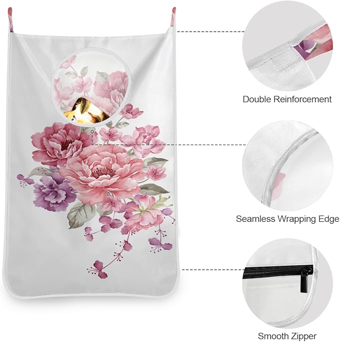 Hanging Laundry Hamper Floral with Stainless Steel Hooks,Oxford Fabric Printing Door Laundry Clothes Bag, 29.5X20inch 2PCS