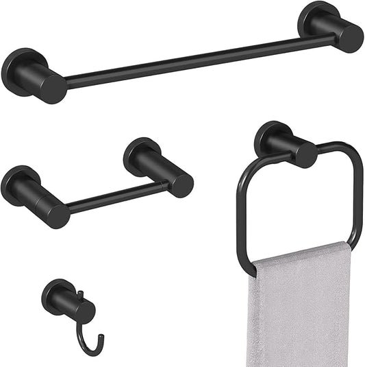 STWWO 4-Pieces Bathroom Hardware Set Black, Stainless Steel 16 Inch Towel Bar Set, Towel Racks for Bathroom Wall Mounted