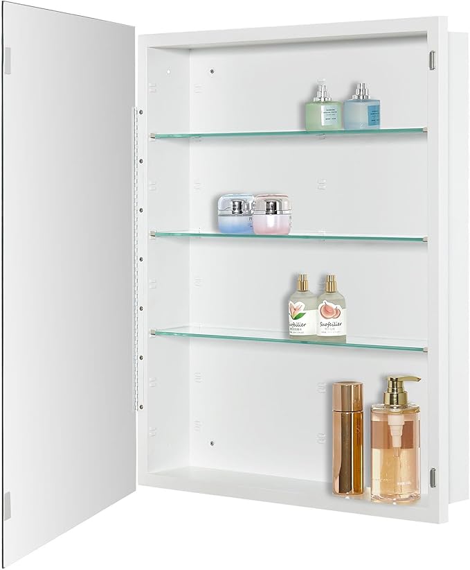 IDYLLOR Bathroom Medicine Cabinet with Beveled Edge Mirrored Door 24 x 30 inch, Recessed or Surface Mount, with Adjustable Glass Shelves