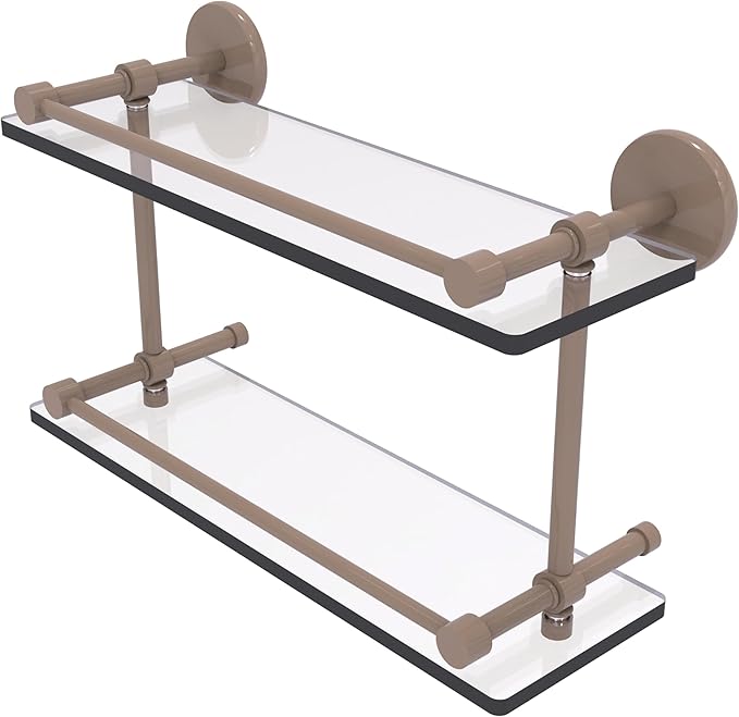 Allied Brass Prestige Skyline Collection Tempered Double Glass Shelf with Gallery Rail Shaded Beige 16 Inch
