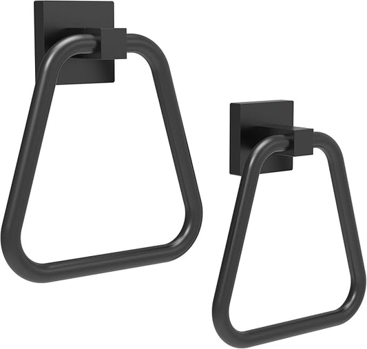 RUACQ Towel Ring, Square Base Hand Towel Ring, Stainless Steel Hand Towel Holder for Bathroom Wall, Sturdy and Rust-Resistant (Matte Black, 2Pack)