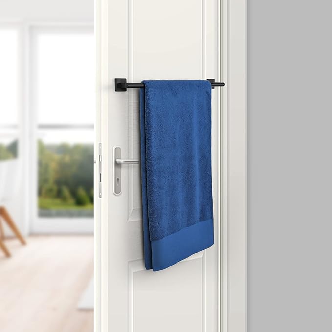 Matte Black Towel Bar, 26 Inches Stainless Steel Towel Rod-Square Base, Wall Mounted Towel Rack for Bathroom