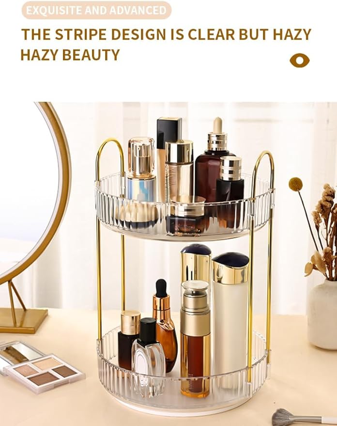 Makeup Organizer Countertop: 2-Tier 360 Rotating Perfume and Skincare Organizer, Spinning Bathroom Storage for Skincare Products, Compact and Versatile Skin Care Organizer