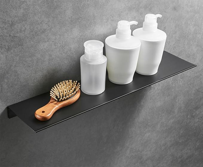 Black Metal Wall Mounted Floating Shelves Ledge,Space Saving Rustproof Aluminum Bathroom Shelf Wall Mount Shelving Extra Strong Floating Shelves Storage Rack(60CM)