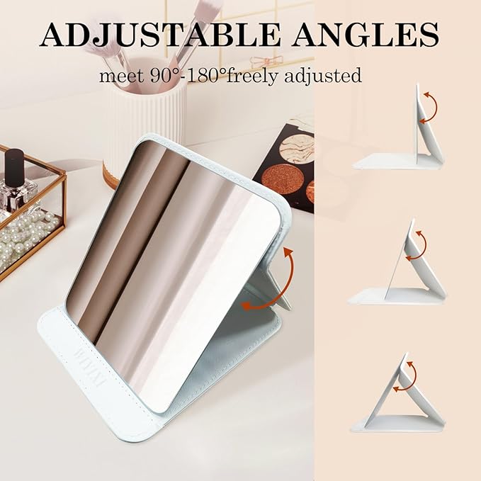 gogofree Foldable Desktop Mirror, 8" × 6" Adjustable Angle Makeup Mirror with Stand, Black Small Mirror for Travel Camping and Home (White)