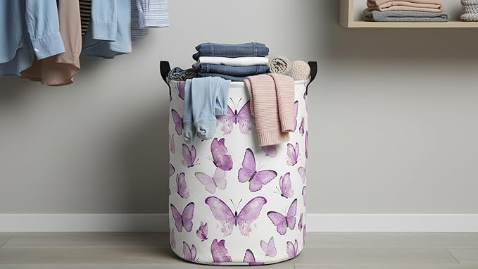 19.7" Laundry Basket,Dirty Clothes Hamper,Waterproof Storage Bin,Room Decor,Gift Baskets,Nursery Hamper(Fluttering Butterfly)
