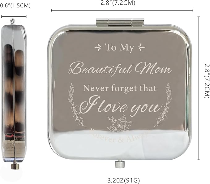 Compact Mirror Gifts for Mom, Silvery Compact Mirror for Mother, Birthday Gifts for Women from Daughter or Son for Mom Birthday, Mothers Day Wedding Anniversary