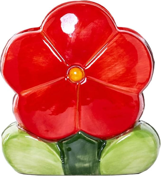 1 PC Flower Makeup Storage Box Ceramic Blossom Five Petals Pen Holder Pen Holder Desktop Storage Box (Red)