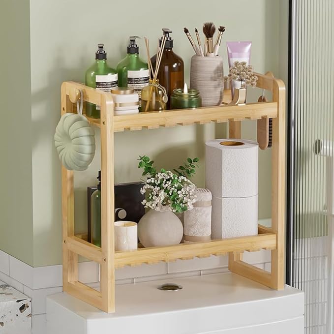 Bamboo Over The Storage Shelf 2-Tier Home Storage Rack for Small Bathroom (Double Storage Rack)