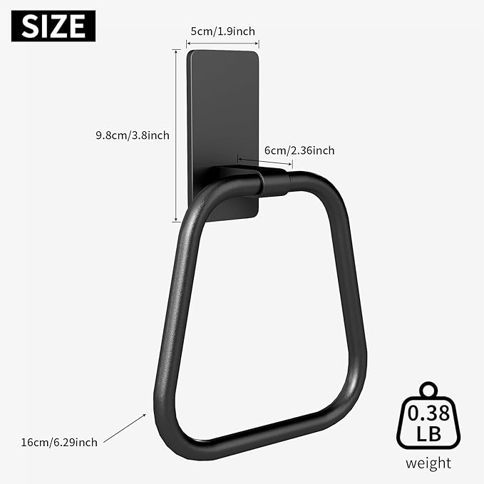 JUYSON Towel Ring, Hand Towel Holder for Bathroom, Adhesive Hand Towel Holder, Adhesive Towel Racks, Wall Mount Towel Hanger for Bathroom, Kitchen, NO Drill Easy to Install, 2 Pack(Matte Black)