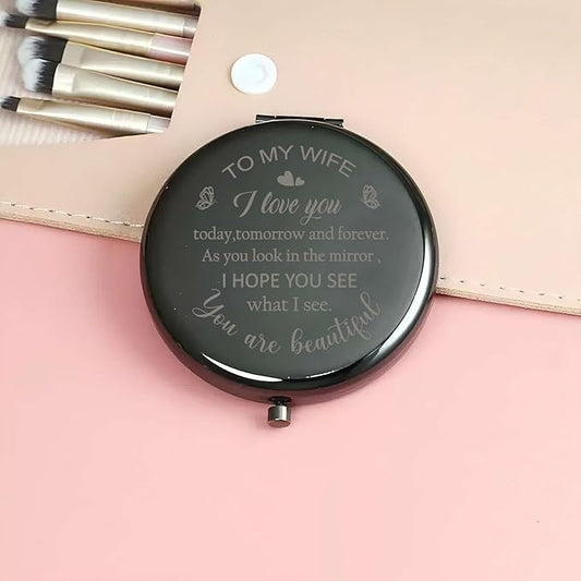 Valentines Day Mirror Gifts for Her Wife, Gift for Wife from Husband to My Wife Compact Mirror, Romantic Gifts for Wife Birthday, Wedding Anniversary, Valentine's Day, Mother's Day(Grey)