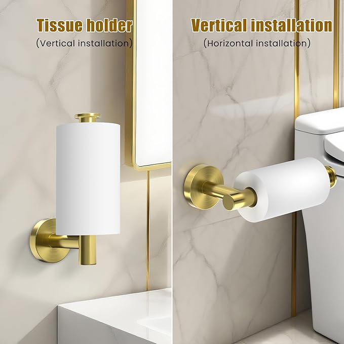 Brushed Gold 5 Piece SUS304 Stainless Steel Bathroom Accessories Set, 24 Inch Towel Bar Set, Round Bathroom Accessories Kit Wall Mounted, Minimalist Design for All Styles Bathrooms (Gold)