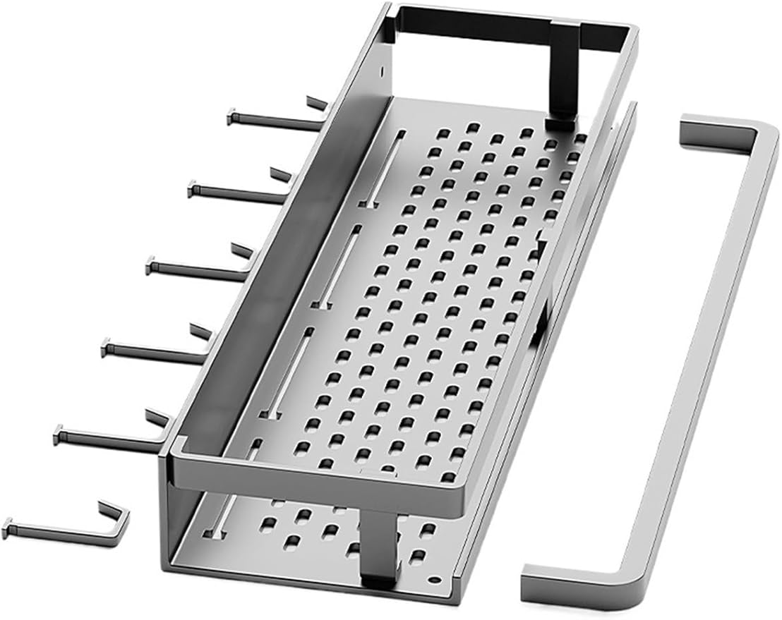 Bathroom Shelf, no Punch Strong Load Bearing Bathroom Shelf Easy to Organize toiletries Stainless Steel.(Double Layer 50CM)