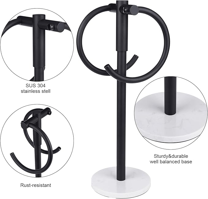 19 inch Matte Black Double hand Towel Holder Stand ,Hand Towel Bar Bathroom Vanity Countertop Towel Holder Free Standing,Towel Ring Hardware Accessories Towel Rack