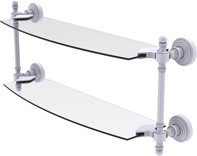 Allied Brass RW-34/18-WHM Retro Wave Collection 18 Inch Two Tiered Glass Shelf, Matte White