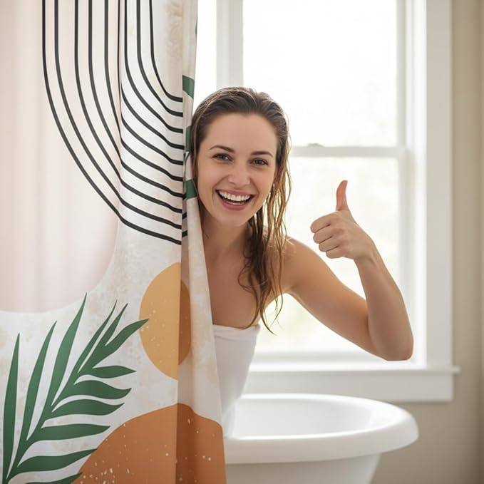 HMS Happy Memories Bohemian Plant Boho Floral Print Shower Curtain, Polyester Fabric Cloth for Bathroom Decor 72×72 Inch Standard Size with 12 Hooks, Also as Room Divider (Boho Orange)