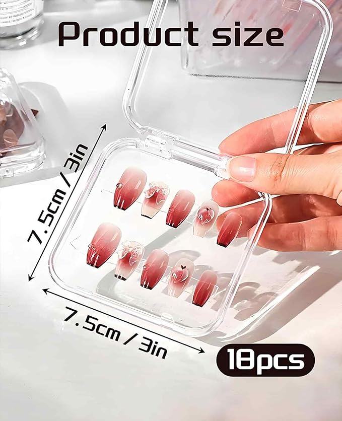 18PCS Press on Nail Cases, Artificial False Nail Storage Box Container with 60 PCS Adhesive Double