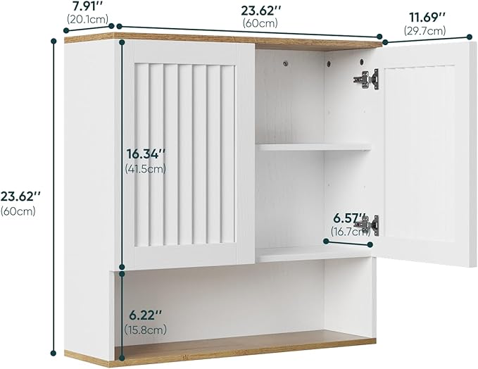 Kiasthome Bathroom Wall Cabinet, Medicine Cabinet with Louvered Doors & Adjustable Shelf, Over The Toilet Storage Cabinet for Laundry Room & Kitchen & Living Room