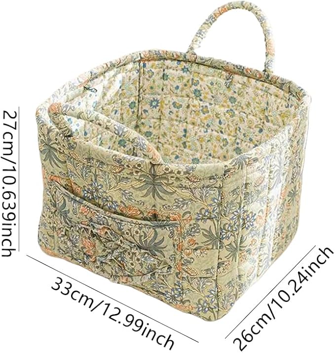 Quilted Fabric Storage Basket Boho Floral Laundry Hamper with Handle Foldable Floral Basket Organizer for Car Bedroom