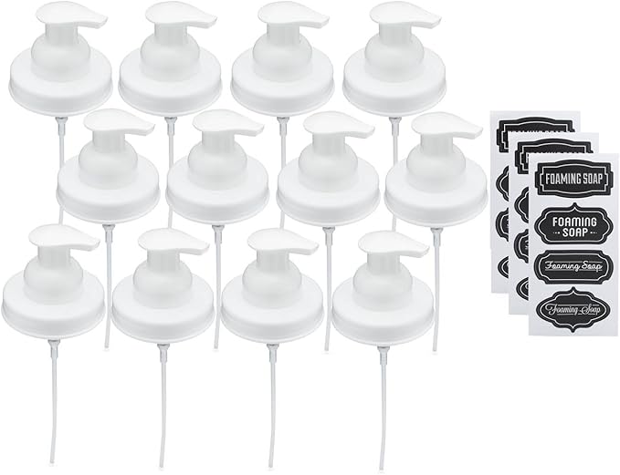 Jarmazing Products Mason Jar Foaming Soap Dispenser Lids - Includes Waterproof Stickers! (12, White)