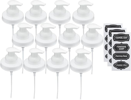 Jarmazing Products Mason Jar Foaming Soap Dispenser Lids - Includes Waterproof Stickers! (12, White)