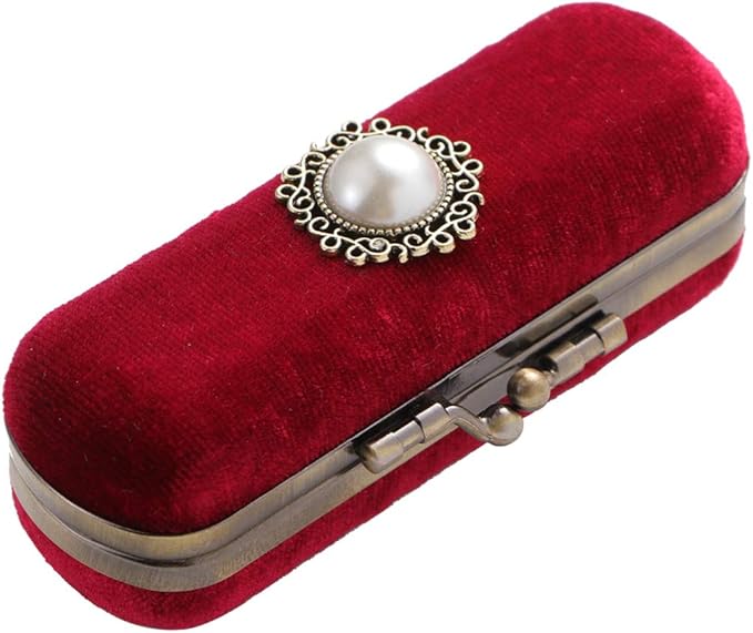 Alipis Retro Velvet Lipstick Organizer Box with Mirror Compact Cosmetic Storage Case Portable Lip Balm Holder 3.93X1.37X0.98 Inches Vintage Makeup Organizer for Travel and Daily Use