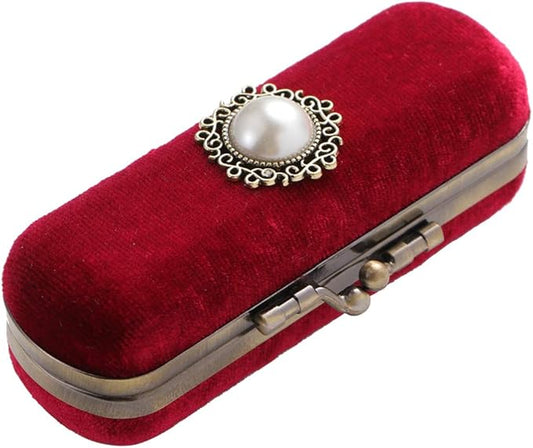 Alipis Retro Velvet Lipstick Organizer Box with Mirror Compact Cosmetic Storage Case Portable Lip Balm Holder 3.93X1.37X0.98 Inches Vintage Makeup Organizer for Travel and Daily Use