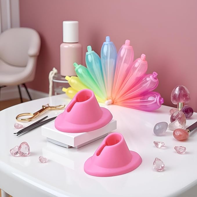 2Pcs Pink Nail Polish Bottle Holder Soft Rubber Nail Polish Bottle Holder Anti-Spill Nail Polish Stand Display Manicure Tools Nail Art Polish