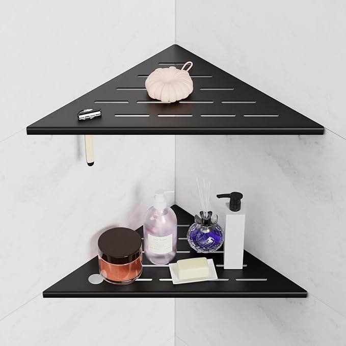 Shower Shelves 2 Pack, Corner Shower Shelf, 304 Stainless Steel Shower Caddy with Razor Hole, Shower Shelf for Inside Shower, Modern Sturdy Shelves for Tile Walls,10" Black Corner Shelf for Bathroom