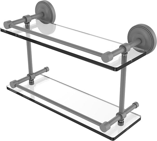 Allied Brass PRBP-2/16-GAL-GYM Prestige Regal 16 Inch Double Glass Gallery Rail Shelf, Matte Gray
