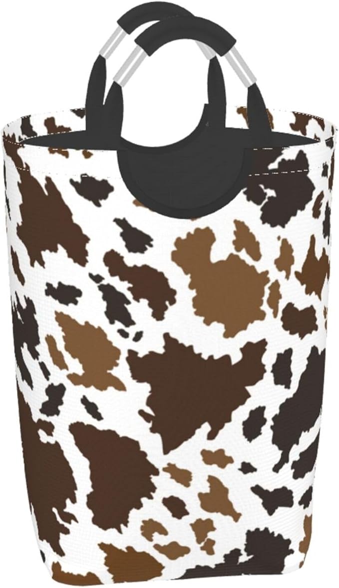 Cow Skin Laundry Basket Animal Laundry Hamper Cow Print Collapsible Baskets with Handle Dirty Clothes Hamper Bag for Dorm Family Bathroom Decor Storage 50L