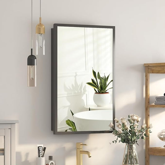 Metal Recessed Medicine Cabinets for Bathroom,Wall Mounted Medicine Cabinet with Mirror,Bathroom Cabinet with Mirror,Adjust Shelves Mirrored Cabinets with Storage,Fully Assembled 16x26