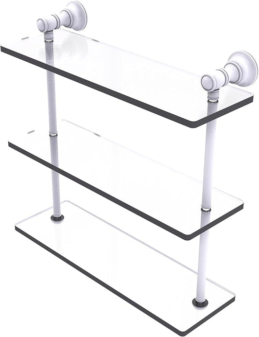 Allied Brass CL-5-16-WHM Carolina Collection 16 Inch Triple Glass Shelf, Matte White