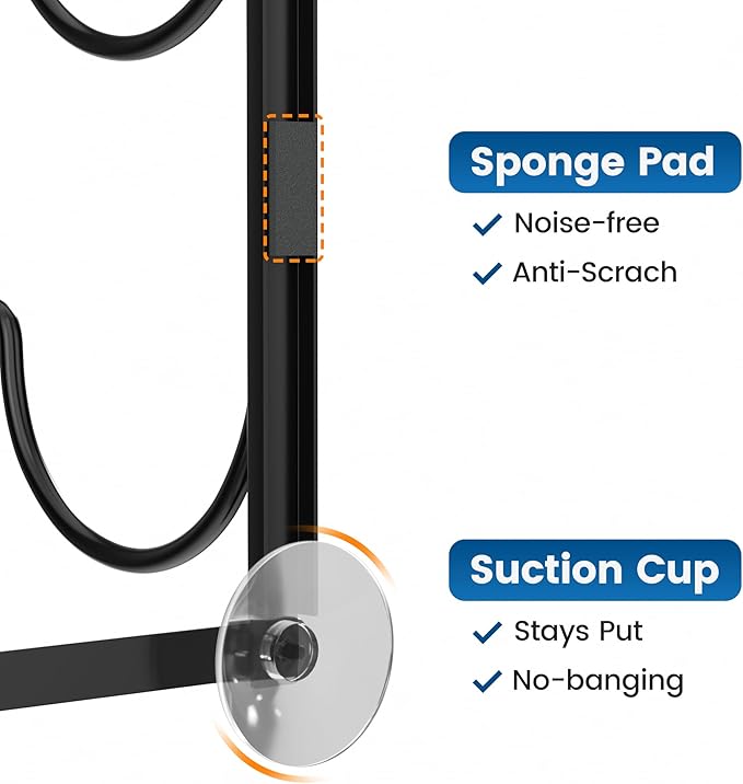 Over The Door Rolled Towel Rack for Bathroom: 4-Tier Hanging Towel Storage Holder, with Nosie-Free & Anti-Scratch Sponge-pad and Suction Cup, Hanging Organizer for Towels, Blankets, Large Bath