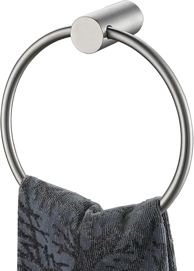 JQK Towel Ring Brushed Steel, 304 Stainless Steel Hand Towel Holder for Bathroom Wall Mount, TR630-BN