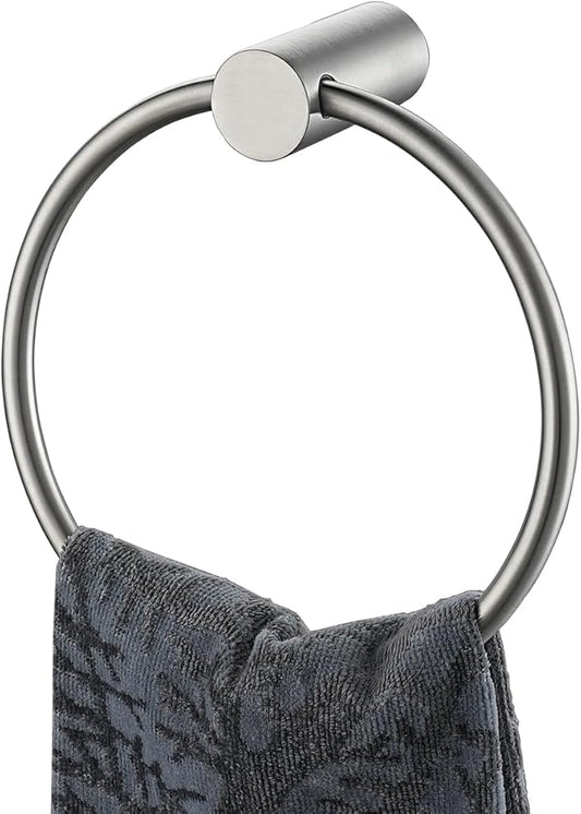 JQK Towel Ring Brushed Steel, 304 Stainless Steel Hand Towel Holder for Bathroom Wall Mount, TR630-BN