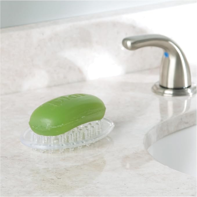iDesign Plastic Soap Dish, Soap Saver, and Kitchen Sponge Holder - Set of 3, 0.75” x 3.25” x 4.75”, Clear