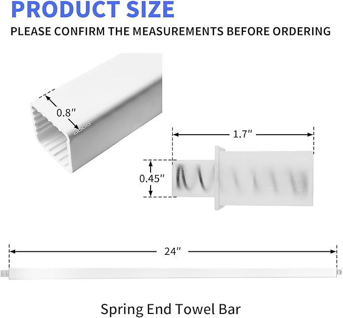 2 Pack 24 Inch Towel Bar for Bathroom Wall Mount, Spring Loaded Replacement Towel Rods for Bathroom Shower Towel Racks and Holder