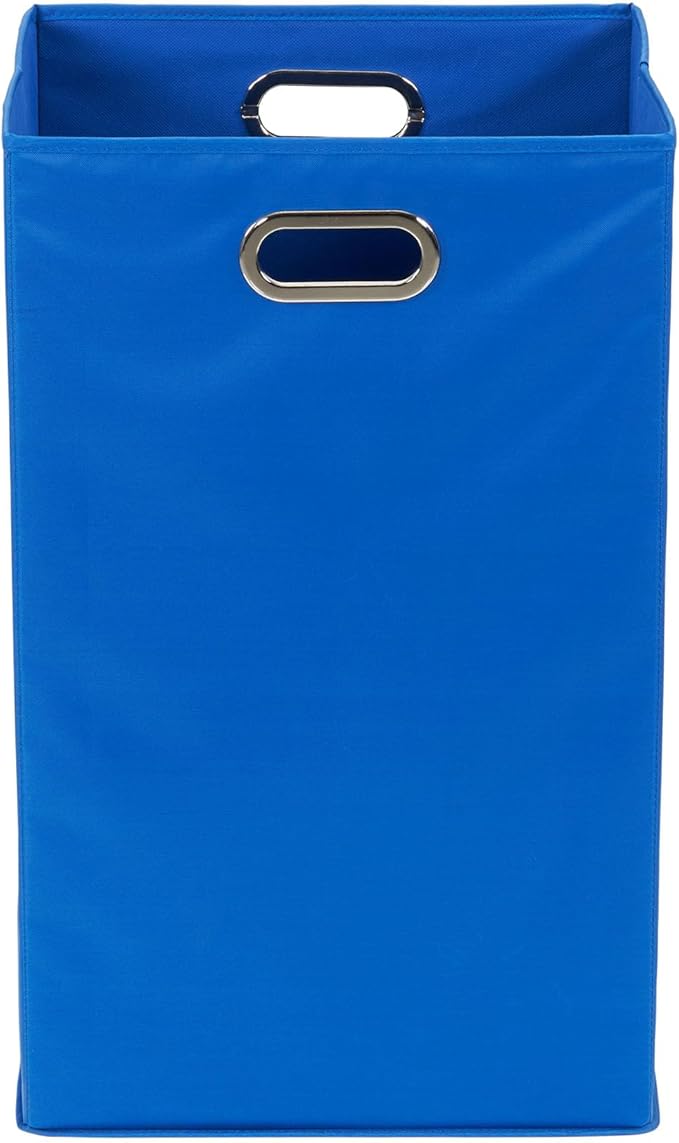 Household Essentials GEN Folding Laundry Hamper, Grommet Handles, Sturdy Fiberboard with Polyester Lining, Quick Set-Up, Squared Shape Saves Space, Blue