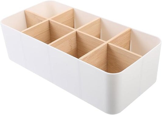 Creative Desktop Organizer with Detachable Compartments Storage Box for Makeup Accessories and Items Sturdy Bamboo Material for Home and Office Organization