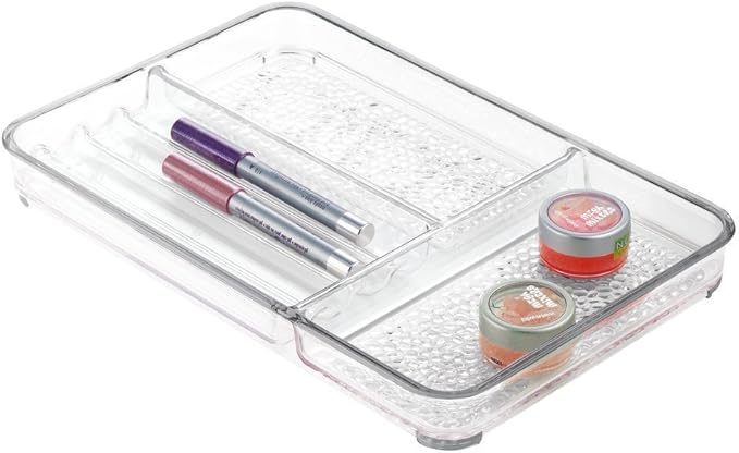 iDesign Rain BPA-Free Plastic Divided Makeup and Cosmetic Organizer Tray for Bathroom, Countertop, Vanity - Medium, 6 Compartment, Clear