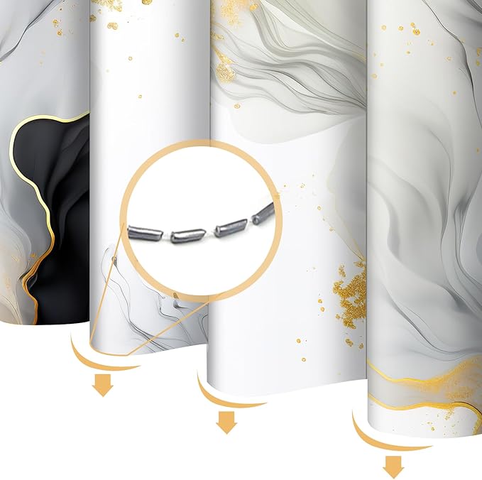 Black and Gold Marble Shower Curtain Abstract Ink Texture Modern Ombre,Neutral Luxury Fabric Shower Curtains for Bathroom Decor 72x72 Inch