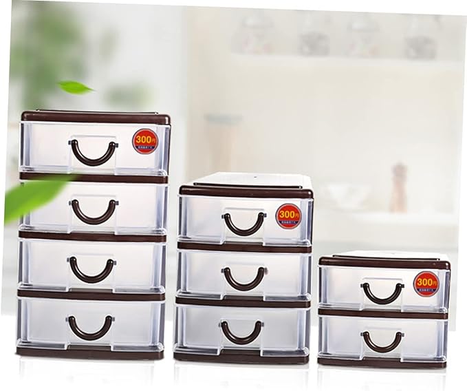 Multifunctional Plastic Storage Box with Drawer Handle Translucent Desktop Organizer for Office Cosmetics and Sundries Compact 6.88X5.90X5.11 Inch