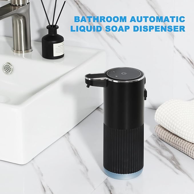 RYTOXILO Automatic Soap Dispenser, 2 Pack Black Touchless Liquid Soap Dispenser for Bathroom, 13.5 Fl Oz Plastic Electric Auto Dish Soap Dispensers Wall Mount for Kithcen with Adjustable Volume